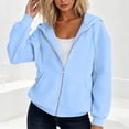 thumbnail image 4 of HomeDM Women's Full Zip Up Hoodie Sweatshirts Solid Color Long Sleeve Pullover Tops with Pockets Fall Trendy Hooded - Light Blue/L, 4 of 8
