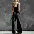thumbnail image 4 of Women's Spaghetti Strap Cowl Neck Jumpsuit, Front Button High Waist Wide Leg Full Length Loose Solid Color Romper with Side Pockets Black L(L), 4 of 6