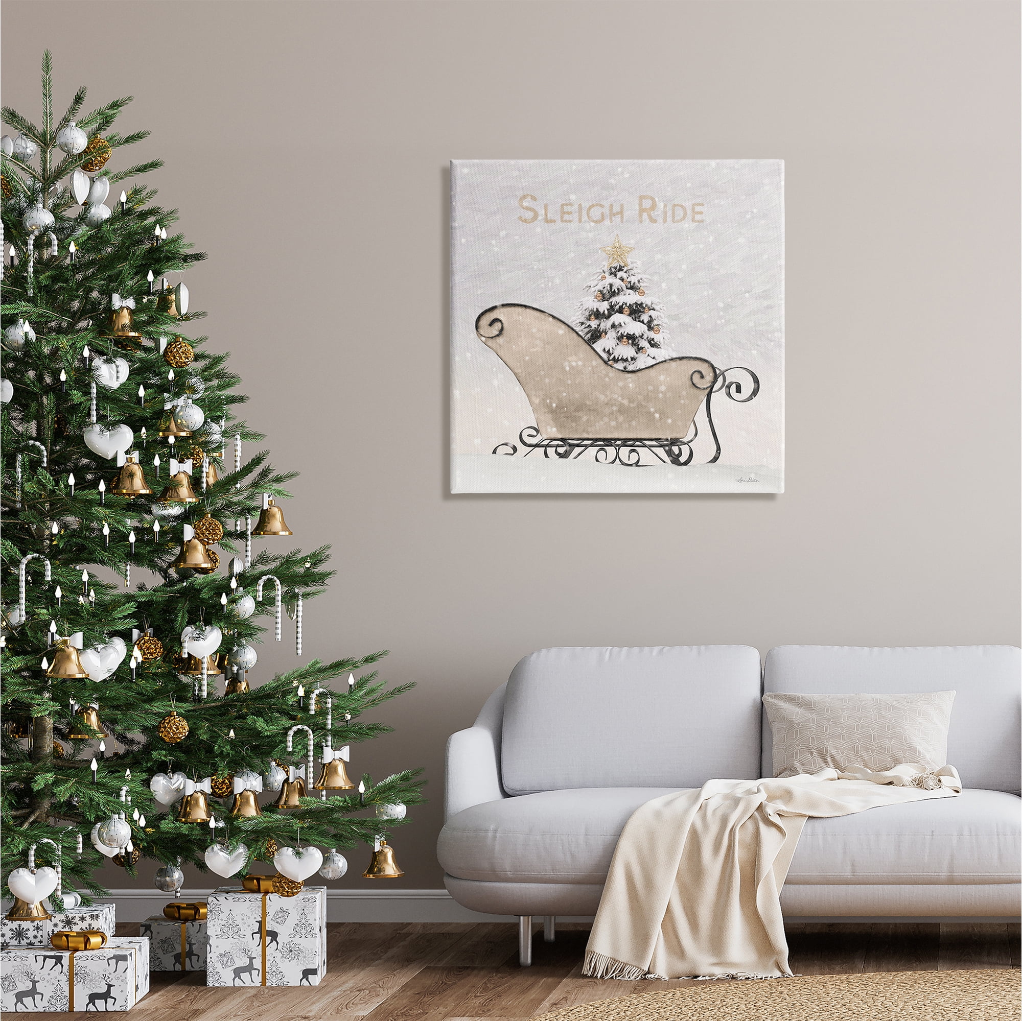 Stupell Industries Sleigh Ride Winter Scene Holiday Painting Gallery Wrapped Canvas Print Wall Art, 30 x 30