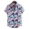 thumbnail image 2 of Hauts pour Hommes Mode Homme Col en V Manches Courtes T-Shirt Été Imprimé Bouton Blouse, 2 of 4