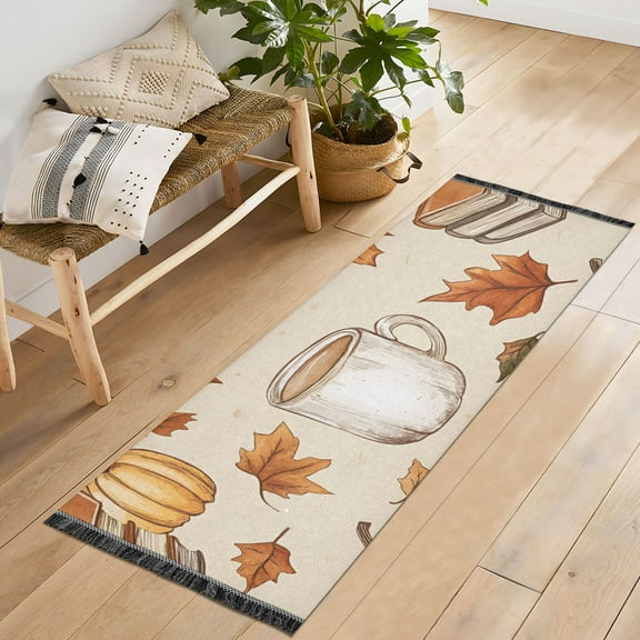 Yayeee Runner Rug for Bedroom 2'x6' Machine Washable Hallway Non Slip Mat, Fall Mug Pattern