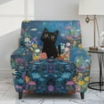 thumbnail image 2 of HELLHERO Cat Flower Print Recliner Chair Covers Lazyboy Cover for Recliner Chair with Foot Rest Single-Seater Couch Cover for Reclining Sofa, Blue, 2 of 8