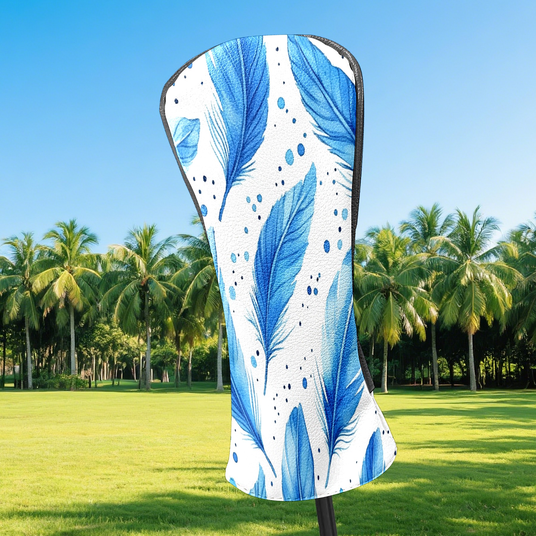 Golf Club Covers, Blue Feathers Premium PU Leather Driver Hybrid Putter Head Covers with Velvet Lining, Waterproof Golf Gifts for Men Women