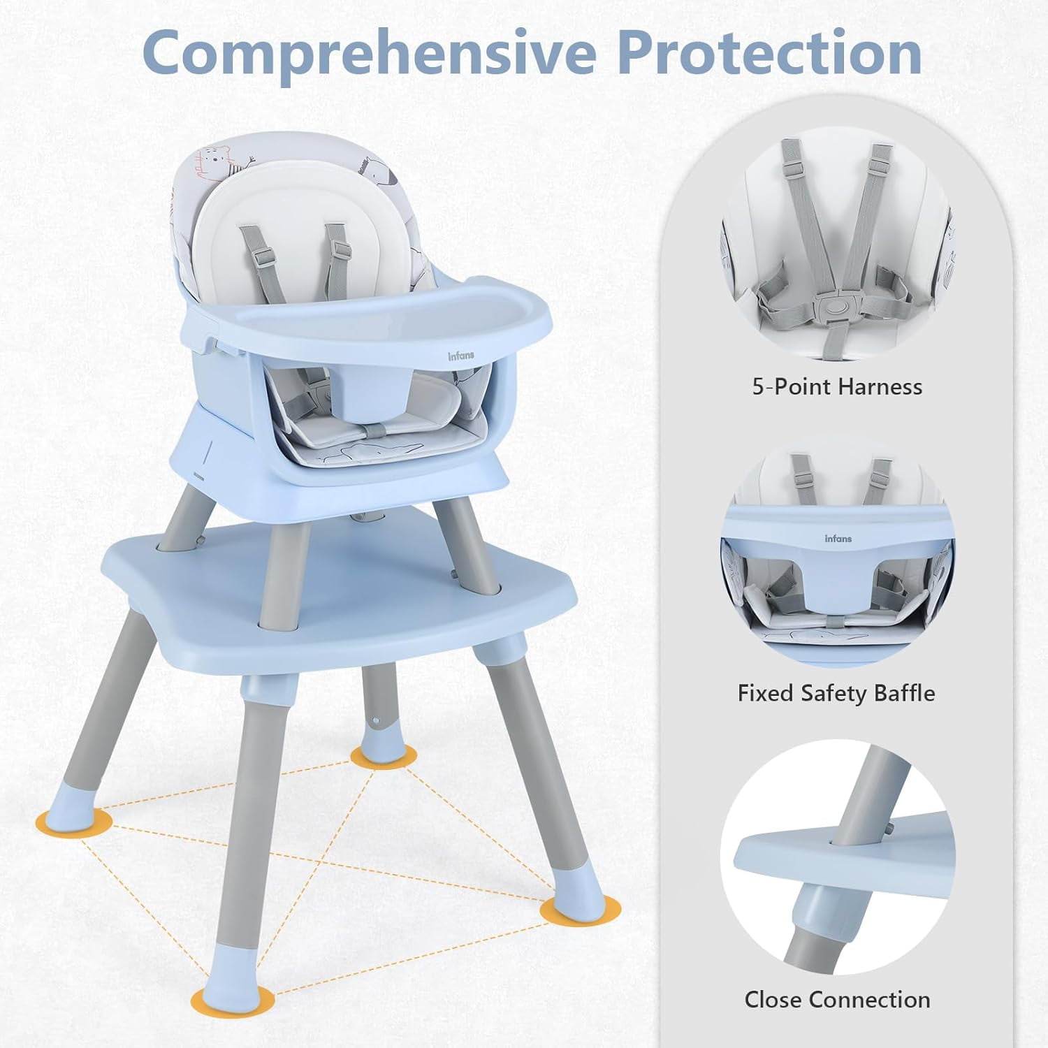INFANS 8 in 1 Baby High Chair, Convertible Highchair for Babies and Toddlers, Infant Dining Booster Seat, Building Block Table, Kids Stool Table Chair Set with Removable Tray
