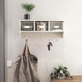 thumbnail image 2 of Wall Mounted Storage Rack - Whitewashed Solid Pine Wood - 24 Inch - Upper Shelf - 5 Hooks - Wire Baskets - For Entryway, Kitchen, Bathroom, 2 of 9