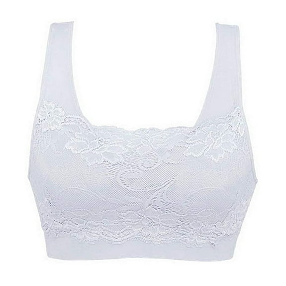 Bras for Women's Seamless Lace Bra Top With Front Lace Cover Sports Bra on Clearance White M