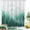 thumbnail image 4 of Teal Misty Forest Shower Curtain Ombre Nature Tree Plants Shower Curtains Fabric Waterproof Mountain Shower Curtain Sets for Bathroom Bath Decor with 12 Hooks (Teal1, 72'''' × 72''''), 4 of 6