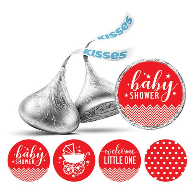 Darling Souvenir Candy 190 Pcs Baby Shower Theme Stickers DIY Chocolate Labels-Red