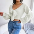 thumbnail image 4 of Lilgiuy Women's Autumn Winter Long Sleeve Solid Blouse V-Neck Bow-Knot Sweater Tops,White,6 2022 Fall Winter, 4 of 5