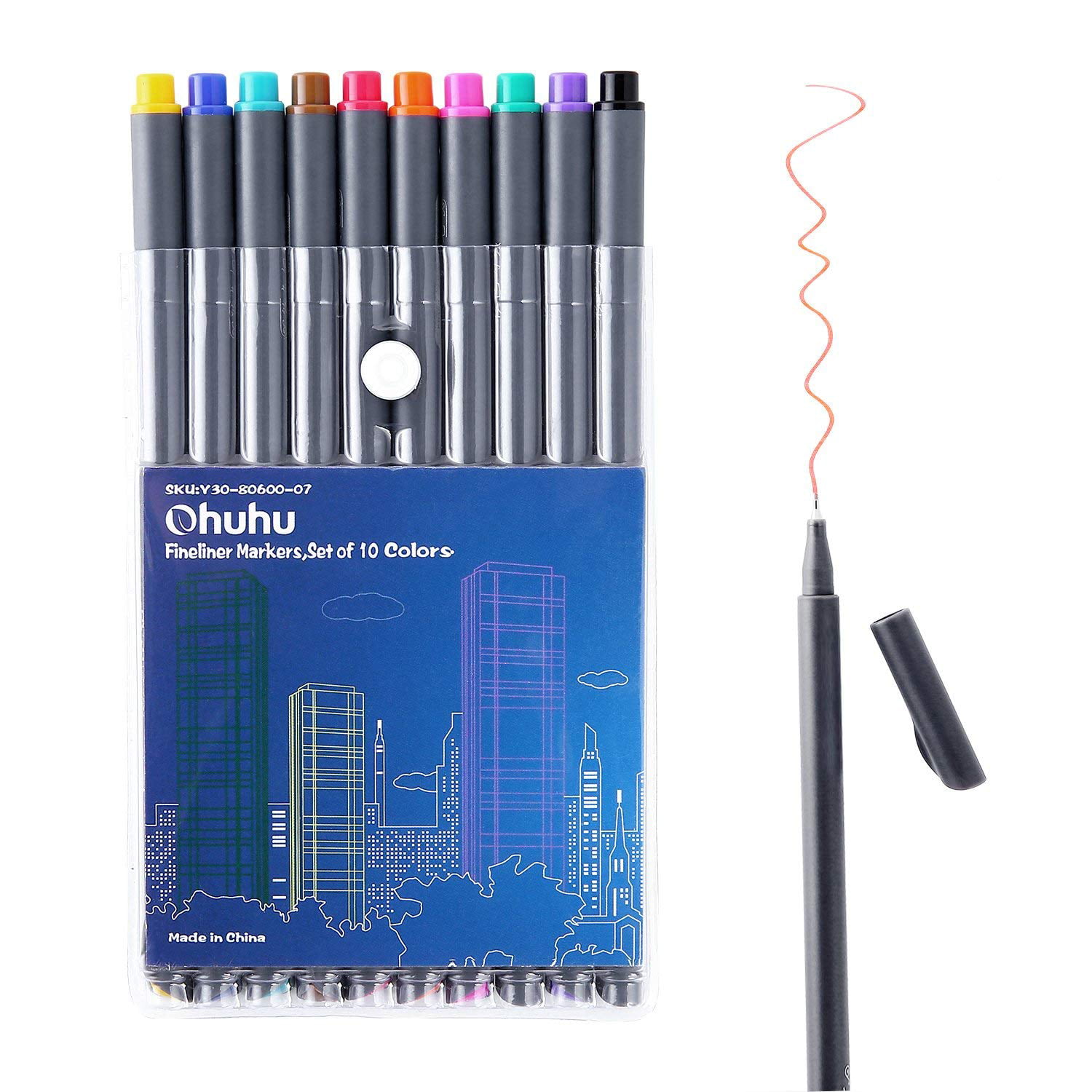 Ohuhu 10 Colors Fineliner Pens, 0.4mm Colored Fine Line Marker Marking Pen  for Journal Book Sketch Drawing Fine Liner Coloring Book 