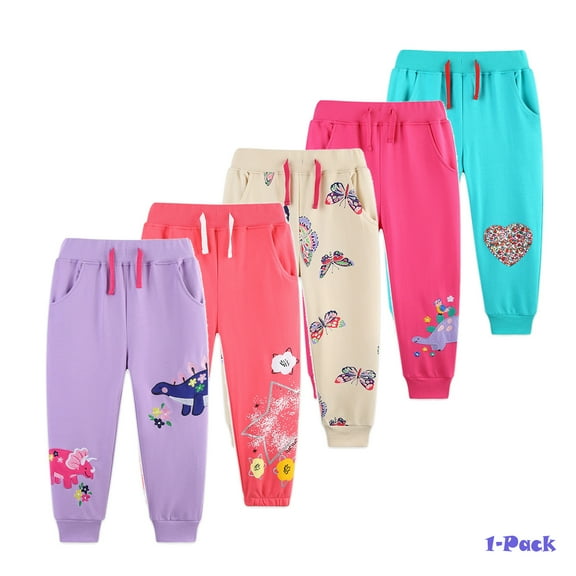Bellafa Toddler Girls Cotton Sweatpants Embroidery Prints Drawstring Waist Casual Joggers Pants for Kids 2-7Y