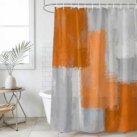 Small Stall Shower Curtain 48x72 Inch Narrow Half Size Orange Abstract Bath Curtains Bathroom Decor, Grey Geometric Oil Painting Vintage Gradient Waterproof Shower Curtain Set with Hooks 48 Inch