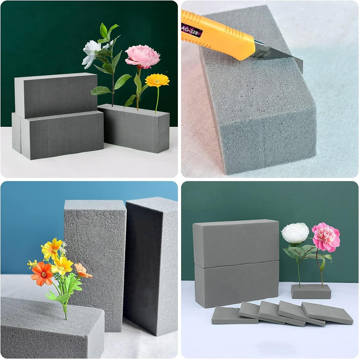 Flower Foam,4Pcs Dry Floral Foam for Artificial Flowers,Flower Sponge Foam for Flowers at Weddings & Funerals, Gray Florist Foam Blocks,Dry Floral Foam & flower arranging supplies