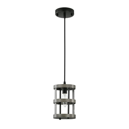 Dania 5 in. 1-Light Indoor Matte Black and Faux Wood Grain Finish Pendant Light with Light Kit