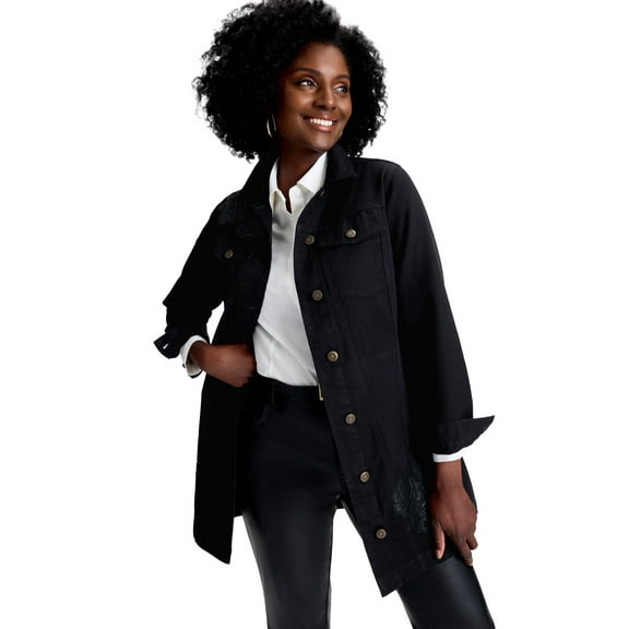 Jessica London Women's Plus Size Long Denim Jacket Oversized Jean Jacket