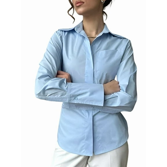 Women'S Button Down Shirts Long Sleeve Dress Shirts Collared Work Office Solid Blouses Corset Tops S
