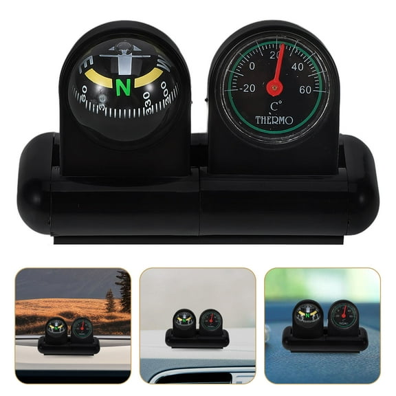 PENIKOKO Car Compass and Thermometer with Black Plastic Case, Compact Design for Auto Dashboard and Driving Use