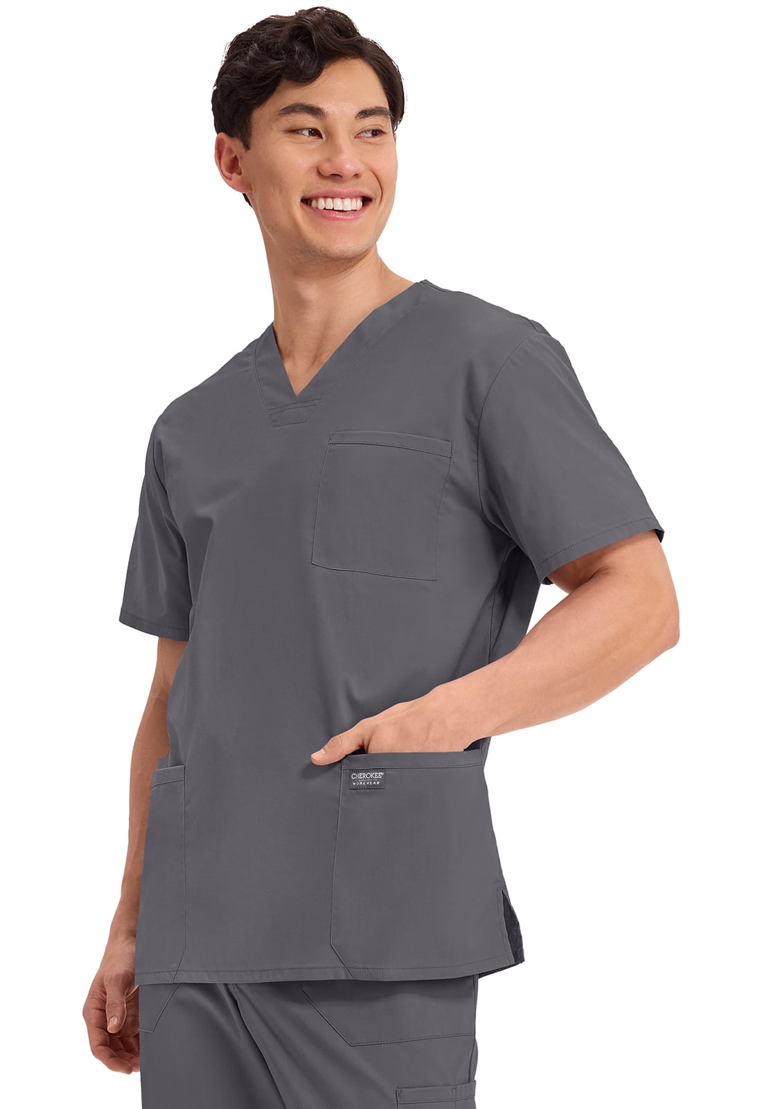 Cherokee Workwear Professionals Scrubs Top for Men V-Neck WW695, XL, Pewter