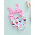 thumbnail image 3 of Bagilaanoe Toddler Baby Girls One-piece Swimsuits 1 2 3 4 5 6 Years Kids Biscuit/Cake Print Sleeveless V-neck Cutout Bathing Suit Swimwear, 3 of 8