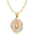 thumbnail image 1 of 14K Tri Color Gold Our Lady of Guadalupe Charm Pendant with 3.1mm Figaro 3+1 Chain Necklace - 20", 1 of 4