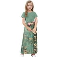 thumbnail image 6 of Isvgxsz New Dresses for Girls Clearance Girl'S Short Sleeve Floral Print Loose Casual Long Maxi Dress with Pockets 4-14 Years Girls Sundresses Green2, 6 of 8