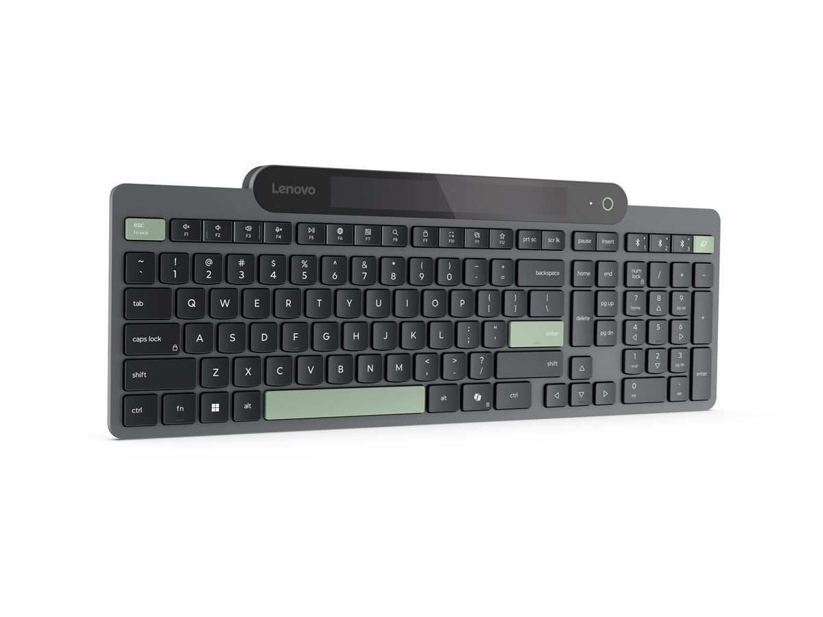 Lenovo Self-Charging Bluetooth Keyboard-US English - Wireless Connectivity - Bluetooth - 5.1 - 108 Key(s) - Windows 10, Windows 11 - English (US) - Notebook - PC - Recycled Plastic - Plunger Keyswi...