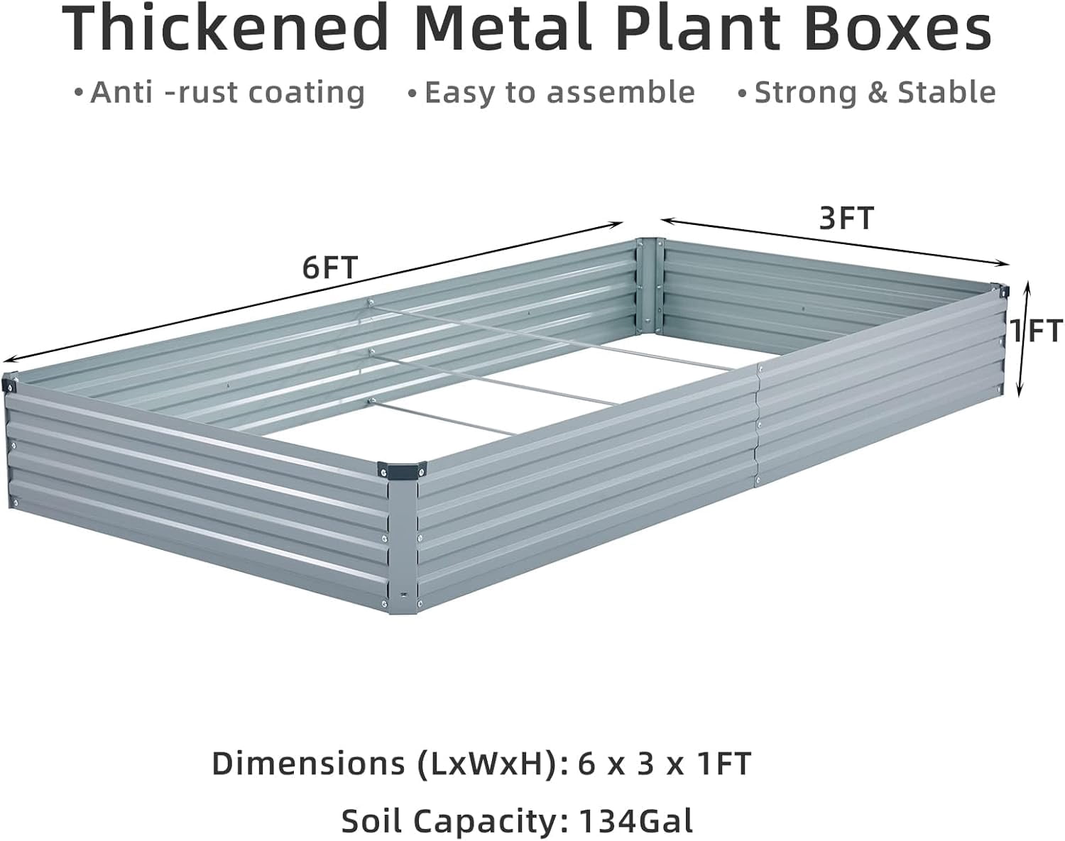 2 Pack 6x3x1FT Galvanized Raised Garden Beds Kit Outdoor Metal Gardening Planter Box for Vegetable Elevated Flower Herbs,Black