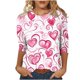 thumbnail image 4 of TaTaai Women's Valentine Heart Print 3/4 Sleeve Round Neck Loose T-Shirt, Valentine's Day Gift, Casual Daily Home Work Top Gift, 4 of 5