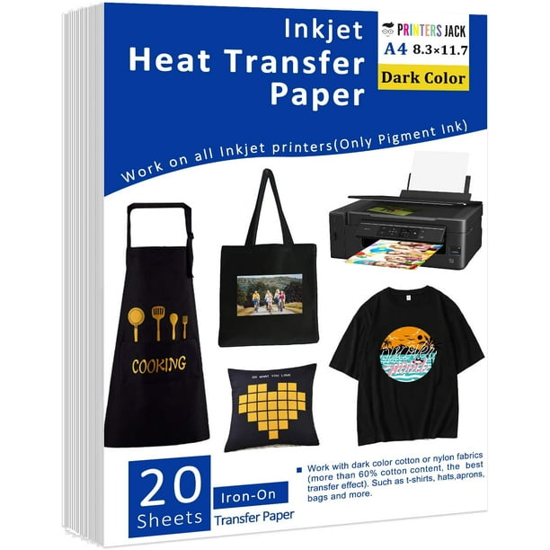 Printers Jack IronOn Dark Color Heat Transfer Paper 8.3x11.7 inch 20