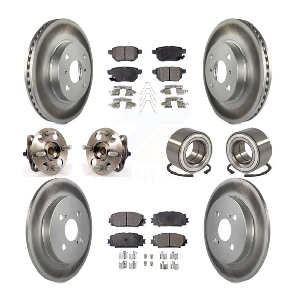 Transit Auto Front Rear Hub Bearing Assembly Coated Disc Brake Rotor and Semi-Metallic Pads Kit (10Pc) for Car Toyota Yaris Japan Production Identified By 1st Digit Of VIN J Left Right Side KBB-107758