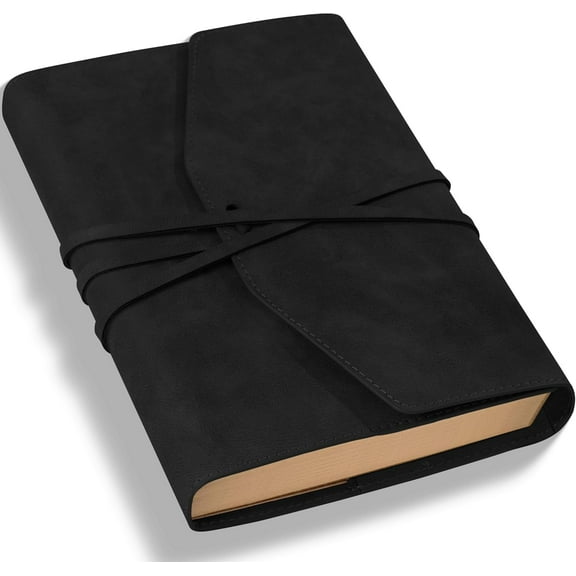 Vintage Journal for Women Men Leather Bound Junk Journal Notebook 160 Pages Book of Shadows Journals for Writing Diary Travel Journaling Sketching Scrapbooking, 5.9x 8.6 in, Soft Cover, Black