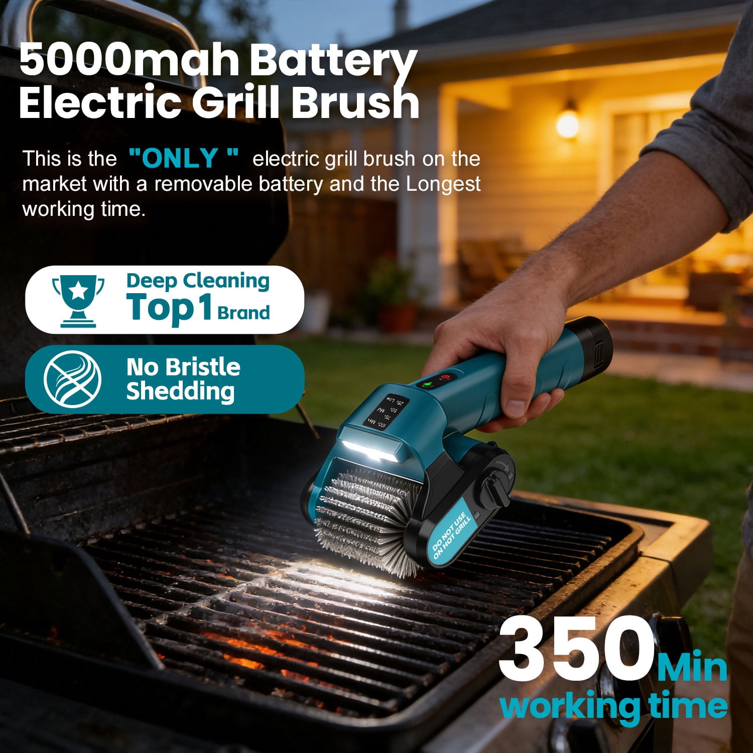 Yankucat Electric Grill Brush for Outdoor Grill - Cordless Rechargeable BBQ Cleaner with 304 Stainless Steel, 4000mAh Power Rotary Grill Cleaning Brush for Gas Charcoal Grates