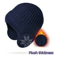 thumbnail image 2 of AWZXDE Mens Hats Winter Warm Knitted Beanie With Ear Warmers Lined For Cycling Outdoor Thickened Slouchy Cap Navy, 2 of 5