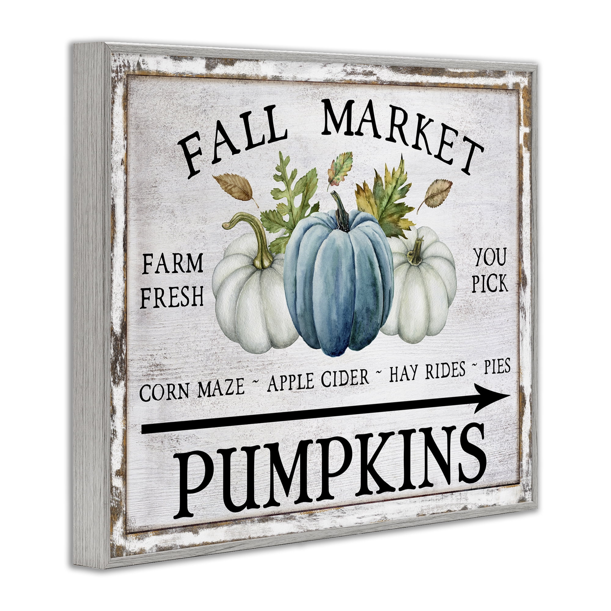 Stupell Industries Fall Market with Arrow Holiday Painting Gray Framed Art Prints Wall Art, 30 x 24