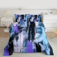 thumbnail image 2 of Manfei Modern Abstract Art Full Size Comforter Sets, Blue Purple Stripes Geometric Bedding Comforter Set, Oil Printing Reversible Bedding Sets, Super Cozy Room Decor, 3-Piece, 2 of 8