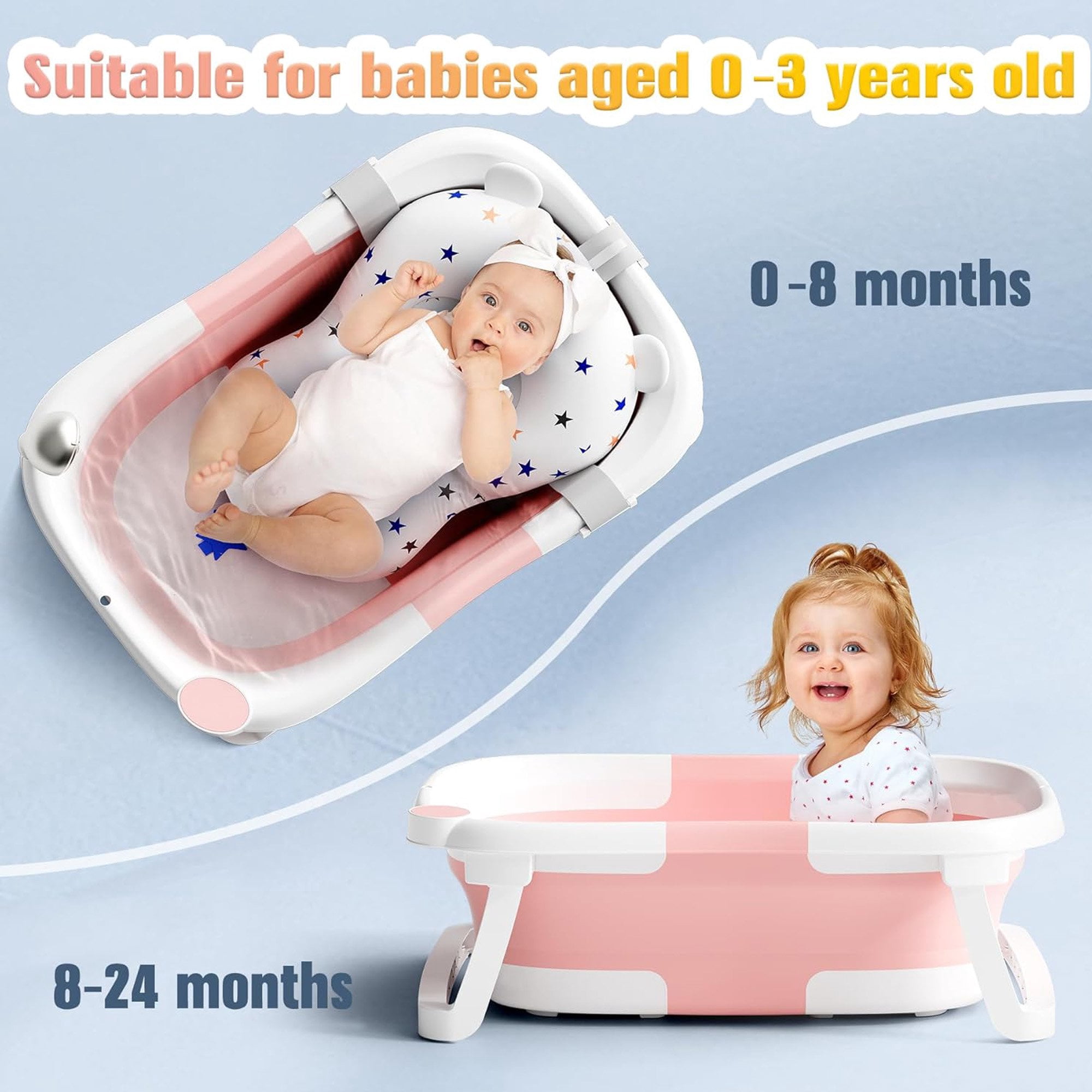 Morfone Baby Bathtub,Collapsible Bathtub for Newborn to Toddler,Durable Essential Infant Bath Tub, Pink