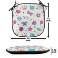 thumbnail image 5 of Feminine Chair Seating Cushion Set of 6, Pattern with Funny Doodle Elements Bowtie Ladybird Diamond and Kitty, Seat Pads for Office with Anti-slip Backing, 16"x16", Fuchsia and Blue, by Ambesonne, 5 of 7