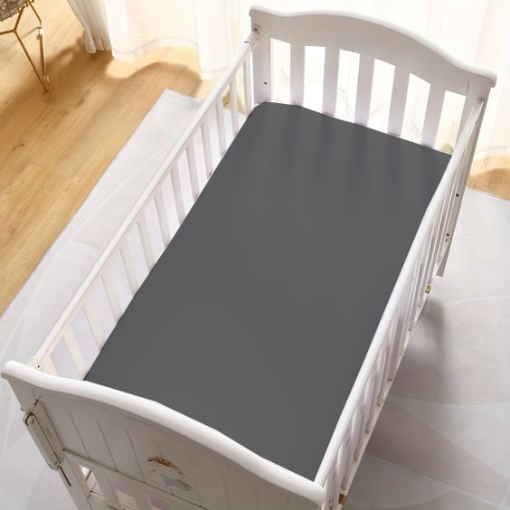 1 PC Cotton Fitted Sheets for Standard Crib Mattress & Toddler Bed Mattress Crib Fitted Sheet (Dark Grey, 28x52x8 Inch Drop)