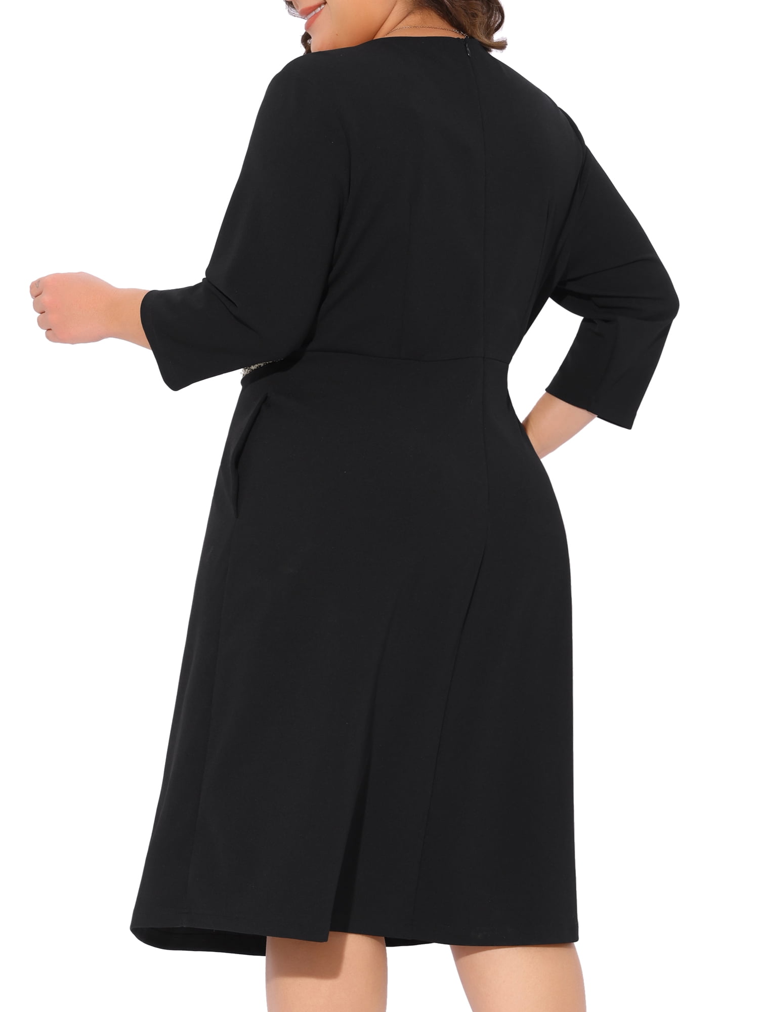 DARING DIVA Women's Plus Size Crew Neck 3/4 Sleeve Vintage Cocktail Dress 4X Black
