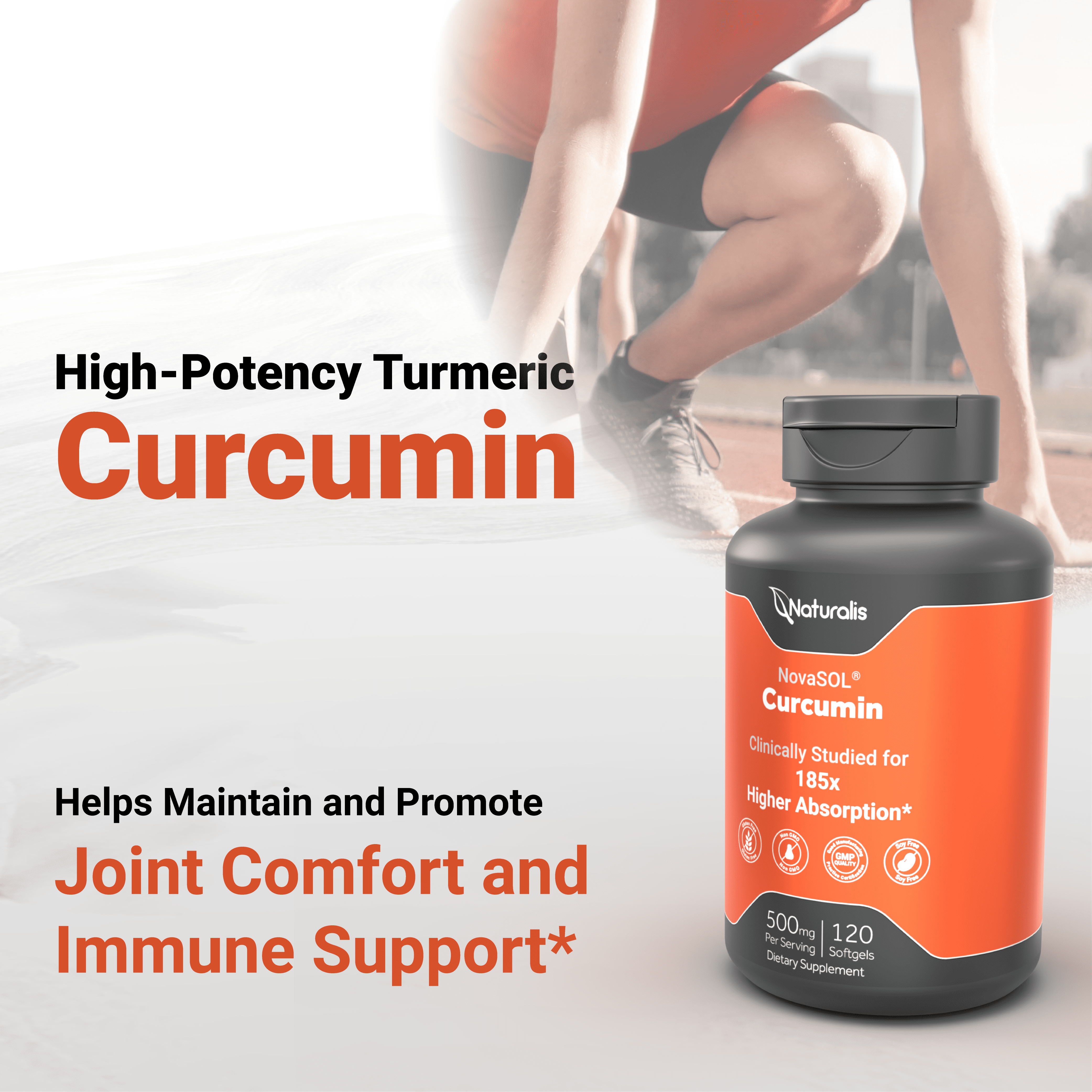 Naturalis NovaSOL Turmeric Curcumin (5,550mg Curcuminoids Equivalent Per Serving) - Clinical Proven with 185X Better Absorption | Antioxidant Support for Brain, Joint & Immune Health* | 120 Servings