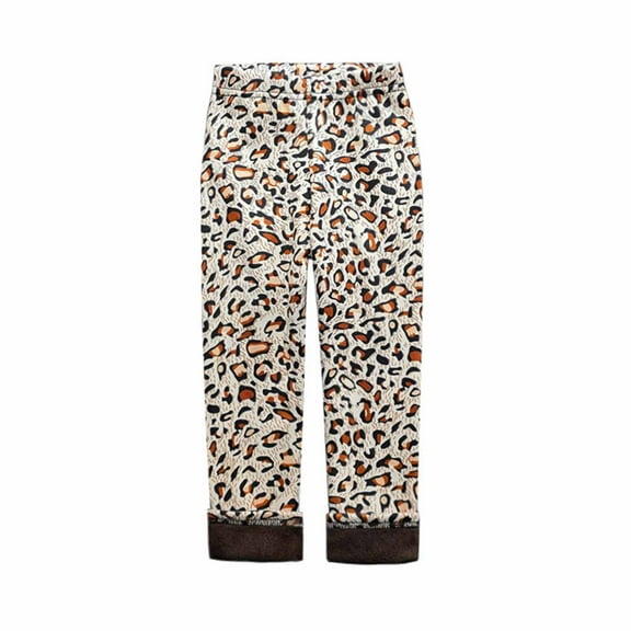 Zwiiyzr Girls Ankle Length Leggings Fall Winter Elastic Pants Fashion Printed Fleece Warm Casual Plush Leggings For 2-11 Years Old Brown