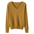 thumbnail image 4 of Women's V Neck Sweaters Long Sleeve Lightweight Knit Pullover, Dressy Casual Top Yellow S, 4 of 5