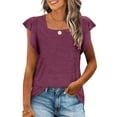 thumbnail image 2 of Womens Summer Tops Square Neck Ruffle Short Sleeve Casual Basic Tshirts Loose Fit Tunic Tee Tops Solid Comfy Blouses, 2 of 7