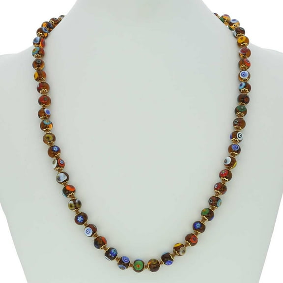 GlassOfVenice Murano Glass Mosaic Long Necklace - Transparent Golden Brown