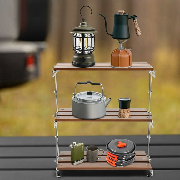 Shzicmy Camping Kitchen Table Picnic Cabinet Folding Cooking Storage Rack Portable