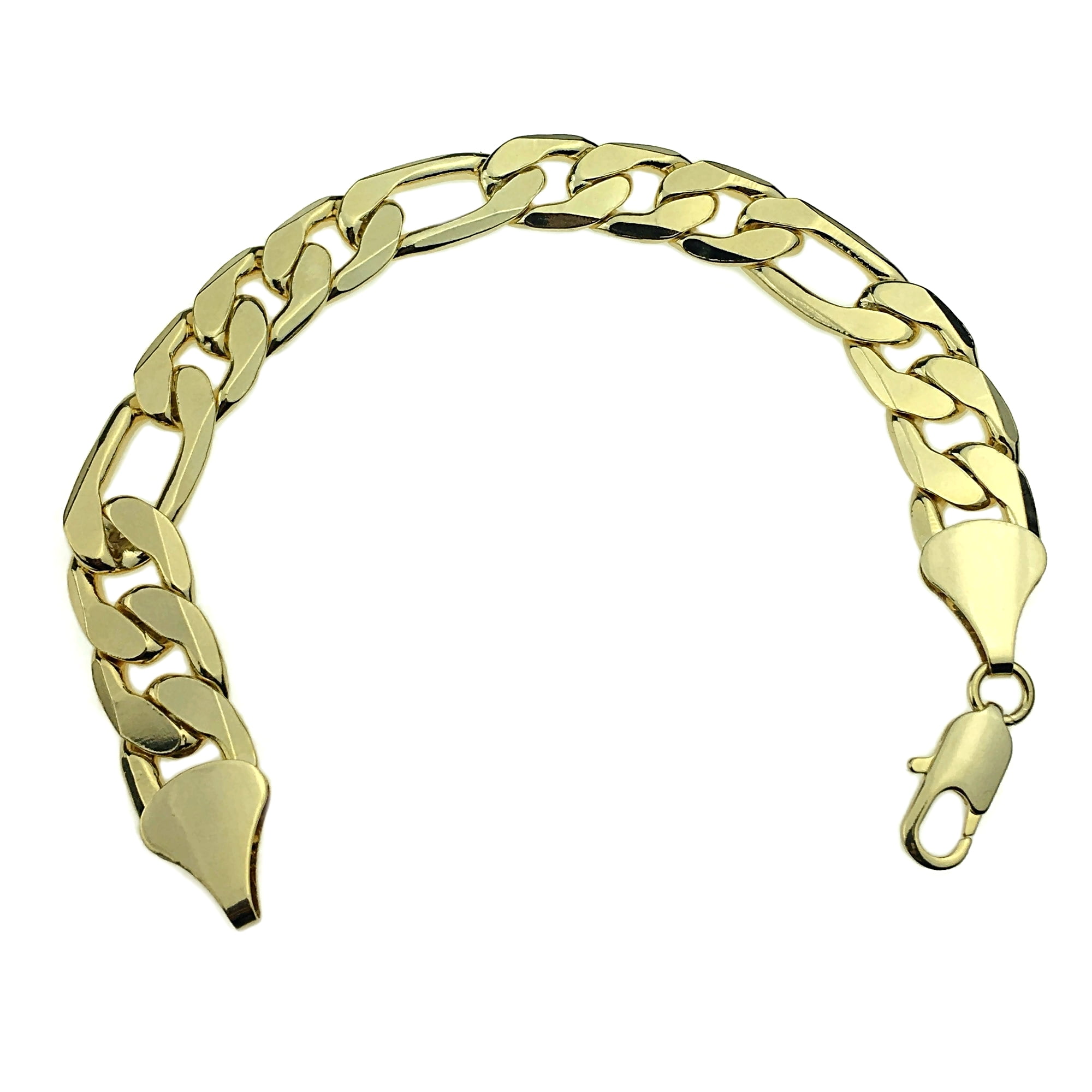 Men's Sterling Silver Gold Plated Figaro Bracelet L (18cm / 7.1”)