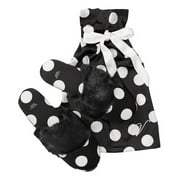 Victoria's Secret Signature Satin Slippers Black White Polka Dot with Faux Fur Large 7/10 NEW