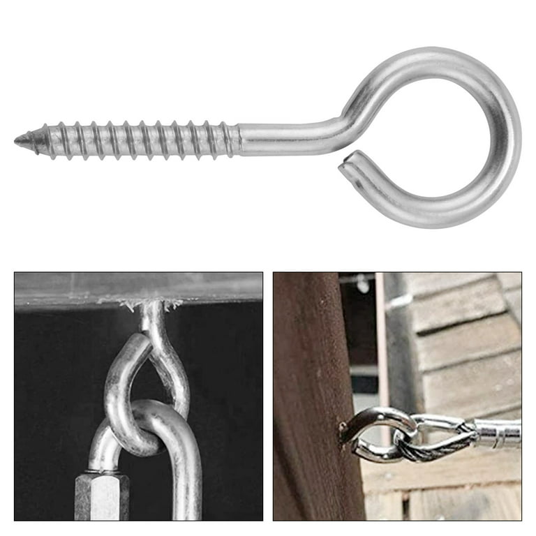 10 Pack Stainless Steel Eye Shape Screws Metal Hook Wood Terminal Ring Eyelet Hooks Self Tapping Screws M6, Silver