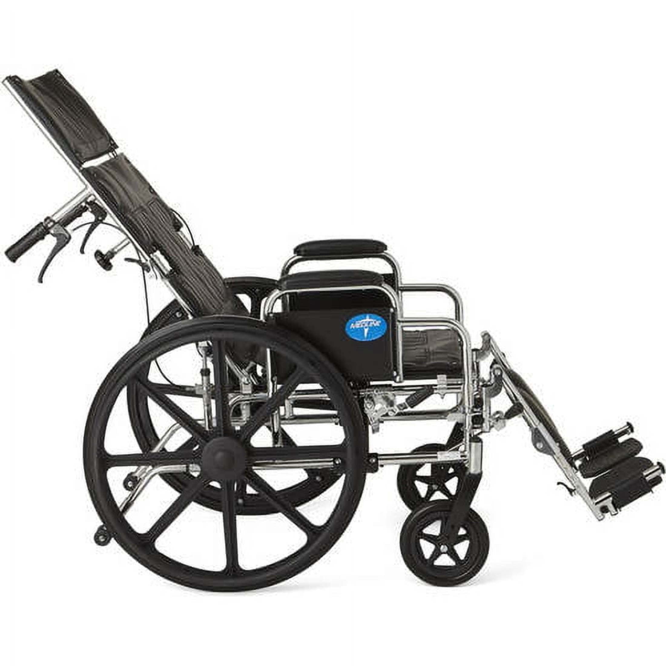 Medline Excel Reclining Wheelchair, 16" Wide Seat, Desk-Length Removable Arms, Elevating Leg Rests
