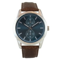 George Men's Silver Tone Blue Dial Brown Strap Wristwatch, 41mm